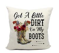 Mancheng-zi Retro Western Country Cowgirl Flower Boot Got a Dirt on My Boots Throw Pillow Cover,Teen Girls Women Cowgirl Gifts,18 x 18''Western Decorative Linen Cushion Cover for Bedroom Girls Room