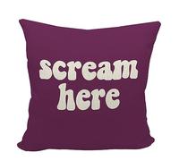 Mancheng-zi Scream Here Funny Humor Throw Pillow Case, Funny Gag Gift for Adults Teens, 18 x 18 Inch Stress Relieve Colorful Word Decorative Linen Cushion Cover for Sofa Couch Bed (18x18, Purple)