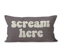Mancheng-zi Scream Here Funny Humor Throw Pillow Case, Funny Gag Gift for Adults Teens, 20 x 12 Inch Stress Relieve Colorful Word Decorative Linen Cushion Cover for Sofa Couch Bed (12x20, Grey)