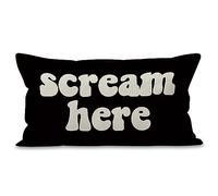 Mancheng-zi Scream Here Funny Humor Throw Pillow Case, Funny Gag Gift for Adults Teens, 20 x 12 Inch Stress Relieve Colorful Word Decorative Linen Cushion Cover for Sofa Couch Bed (12x20, Black)