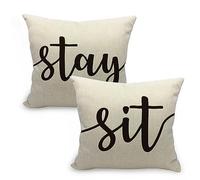 Mancheng-zi Sit Stay Dog Pillow Covers 18x18,Reserved for The Dog Pillow,Set of 2