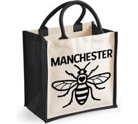 Manchester Bee Midi Jute Bag - Manchester (Black)