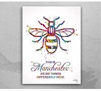 Manchester Bee Watercolor Print This is Manchester Quote Inspirational Wall Art Poster Wall Decor Home Worker Bee Decor Wall Hanging-1394
