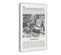 Manchester Black And White New Hampshire, New Hampshire, USA, United States Retro City Map Travel Landscape Canvas Modern Poster Wall Art Prints Paintings Living Room Bedroom Decor 12x18inch(30x45cm)