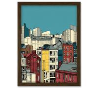Manchester City Architecture Styles Cityscape Artwork Framed Wall Art Print A4 Artery8 Brown One Size