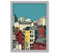 Manchester City Architecture Styles Cityscape Artwork Framed Wall Art Print A4 Artery8 Light Grey One Size