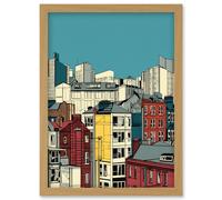 Manchester City Architecture Styles Cityscape Artwork Framed Wall Art Print A4 Artery8 Light Oak One Size