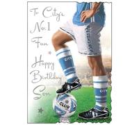 Manchester City Birthday Card for Son - Football Design - Man City's No.1 Fan - Special Finishes and Illustrated Insert Leaf - Made in the UK