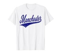 Manchester City England Varsity Script Classic Style Value Graphic T-Shirt, Men, White, L