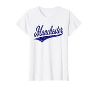 Manchester City England Varsity Script Classic Style Value Graphic T-Shirt, Women, White, S