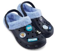 MANCHESTER CITY F.C. Clogs Boys Winter Fleece Lining & Removable Charms, Kids Teens Garden Shoes Slip On Strap, Boys Gifts (11/12 UK, Blue)