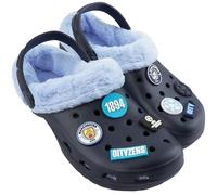 MANCHESTER CITY F.C. Clogs Mens Winter Fleece Lining & Removable Charms, Teens Garden Shoes Slip On Strap, Gifts for Men (11 UK, Blue)