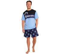 MANCHESTER CITY F.C. Mens Pyjamas Set Short PJs Nightwear Summer Lounge Set Sleepwear Jammies Football Gifts for Men (Blue/Navy, M)