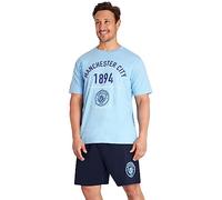 MANCHESTER CITY F.C. Mens Pyjamas Set Short PJs Nightwear Summer Lounge Set Sleepwear Jammies Football Gifts for Men (Blue, 3XL)
