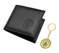 MANCHESTER CITY F.C. Mens Wallet Bifold & Keyring Set, Football Gifts for Men
