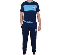 Manchester City FC Manchester City Mens Pyjamas Long Premium Set OFFICIAL Football Gift Navy/Sky Blue Large