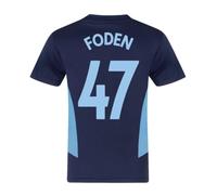MANCHESTER CITY FC Boys Foden 47 Poly T-Shirt Navy Blue 12-13 Years