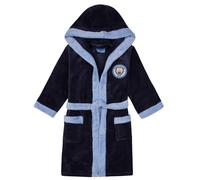 Manchester City FC Boy's Kids Hooded Fleece Dressing Gown Robe in Navy | Size: 7-8 Years Manchester City FC Navy 7-8 Years