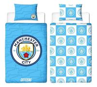Manchester City Fc Crest Reversible Duvet Set Blue (Single)