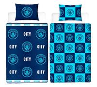 Manchester City Fc Crest Reversible Duvet Set Navy Blue/blue (Double)