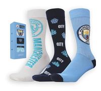 Manchester City FC Men's Socks, 3 Pack, Blue and Navy, Club Crest Design, Size 6-11
