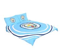 Manchester City FC Official Double Duvet and Pillowcase Set Pulse Design (Double) (Blue)