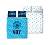 Manchester City FC Official Double Duvet Cover Set, Crestcol Design | Blue Reversible 2 Sided Football Bedding Cover Official Merchandise Including Matching Pillow Cases
