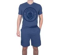 MANCHESTER CITY FC Official Gift Mens Loungewear Short Pyjamas Blue Marl Large
