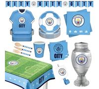 Manchester City FC official Party Box, All in one 75 pcs for 6 Guests | Disposable Tableware Set w/ Cutlery, Napkin, Decorations & Party Favors | Perfect for Birthday, Matchday Celebrate (75)