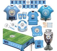 Manchester City FC official Party Box, All in one 77-pcs for 6 Guests | Disposable Tableware Set w/ Cutlery, Jersey Foil Balloons, Decorations & Party Favors | Perfect for Matchday Celebrate