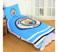 MANCHESTER CITY FC Official Reversible Pulse Single Duvet Set (Single) (Sky Blue/White)