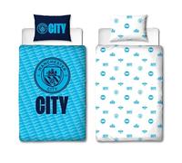 Manchester City FC Official Single Duvet Cover Set, Crestcol Design | Blue Reversible 2 Sided Football Bedding Cover Official Merchandise Including Matching Pillow Case