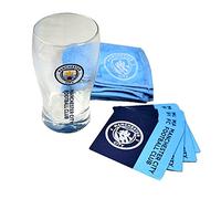 Manchester City FC Official Wordmark Mini Football Bar Set (Pint Glass, Towel & Beer Mats) (One Size) (Navy/Blue)