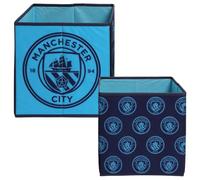 Manchester City FC Officially Licensed Storage Boxes | 2 pack Foldable Storage Cubes | Football Merchandise | Perfect For Organising Children's Room, Kids Playroom | 30 x 30cm | Blue