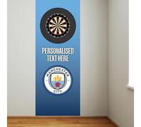 Manchester City FC Wall Sticker - Dart Board Backdrop with Personalised Text Wall Art (220cm height x 85cm width)