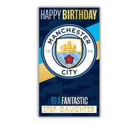 Manchester City Football Club Birthday Card. Comes with Stickers to Personalise with your Caption, Mum, Dad, Grandson, Boyfriend, Open Birthday Card, Blue