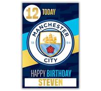 Manchester City Football Club Birthday Card. Comes with Stickers to Personalise your Age and Name, Blue