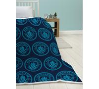 Manchester City Man City Mono Crest Fleece Sherpa Blanket Blue