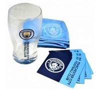 Manchester City Pint Glass, Coasters & Bar Towel Mini Bar Set