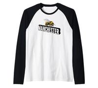 Manchester England 3D Bee Ornate Black Print Raglan Baseball Tee