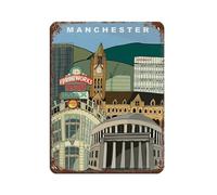 Manchester Landmarks Print Tin Sign Vintage Metal Pub Club Cafe Bar Home Wall Art Decoration Poster Retro 12x16inch(30x40cm)