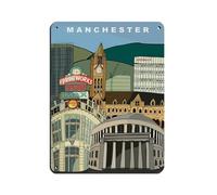 Manchester Landmarks Print Tin Sign Vintage Metal Pub Club Cafe Bar Home Wall Art Decoration Poster Retro 12x16inch(30x40cm)