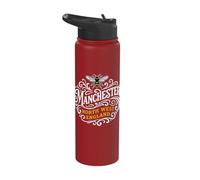 Manchester North West England Bee Ornate White Lettering Stainless Steel Insulated Water Bottle