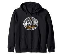 Manchester North West England Bee Ornate White Lettering Zip Hoodie