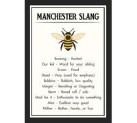 Manchester Slang Art Print with Bee Illustration, Local Dialect Definitions, Mancunian Wall Art. Size A4