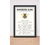 Manchester Slang Wall Art Print, Black and Cream, Bee Illustration, Mancunian gift. Size A4