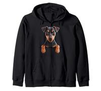 Manchester Terrier Cute Peeking Black and Tan Dog Lover Zip Hoodie