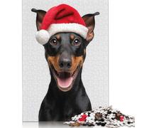 Manchester Terrier Dog with Santa Hat Portrait Puzzle Fun Activity for at Home Premium Cardboard Jigsaw Puzzle for Adults Teen Gifts 1000pcs (75x50cm)