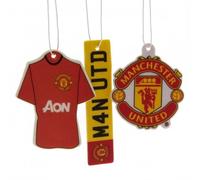 Manchester United F.C. 3pk Air Freshener- 3 different designs- approx 7cm x 7cm- on a header card- individually wrapped- official licensed product