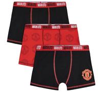Manchester United F.C. Boys Boxer Shorts, Soft Breathable Stretchy Boxers Pack of 3 Underwear - Gifts for Boys (Black/Red, 13-14 Years)